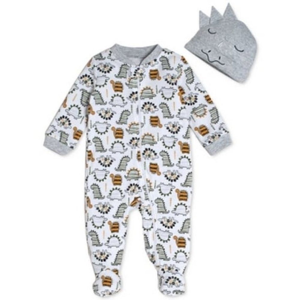 Chickpea Cutie Pie Baby Baby Boys Printed Cotton Coverall and Hat Set